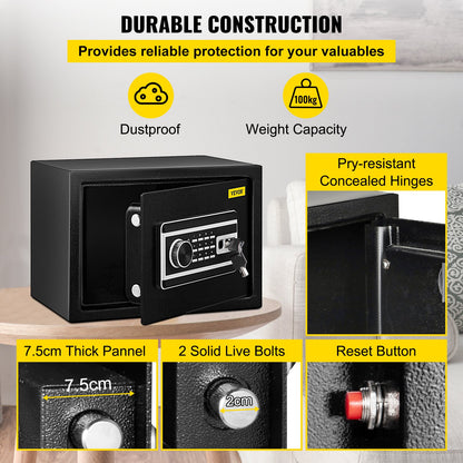 Safe Box, 0.8 CU.FT Fingerprint Safe Box for Money w/ 2 Keys & Digital Keypad, Q235 Steel Safe Box for Storing Cash, Jewelry, Pistols, Documents, Watches in Home & Office & Hotel