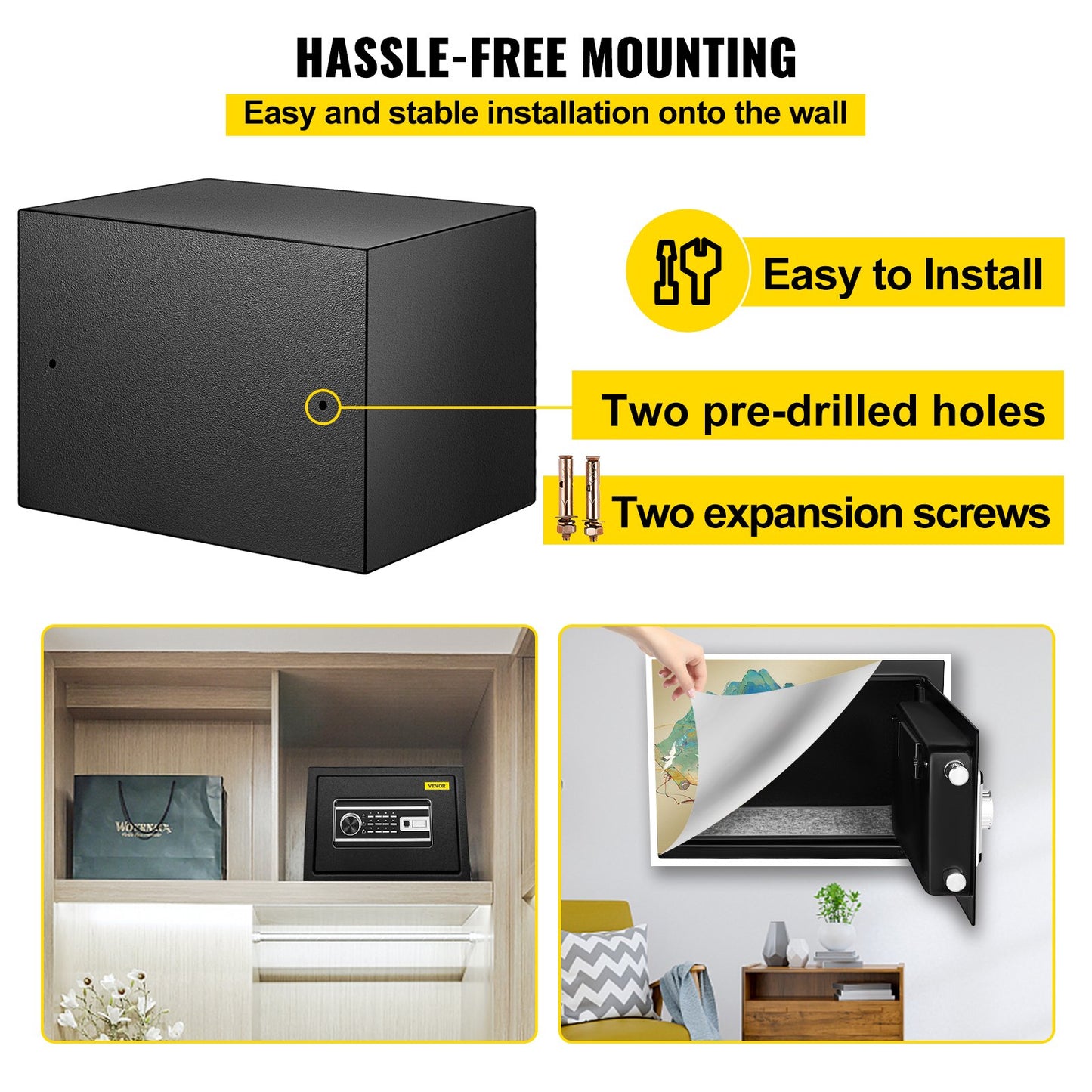 Safe Box, 0.8 CU.FT Fingerprint Safe Box for Money w/ 2 Keys & Digital Keypad, Q235 Steel Safe Box for Storing Cash, Jewelry, Pistols, Documents, Watches in Home & Office & Hotel