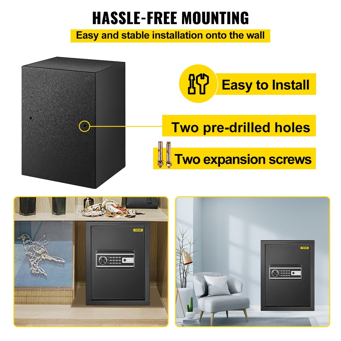 Safe Box, 2.1 CU.FT Fingerprint Safe Box for Money w/ 2 Keys & Digital Keypad, Q235 Steel Safe Box for Storing Cash, Jewelry, Pistols, Documents, Watches in Home & Office & Hotel