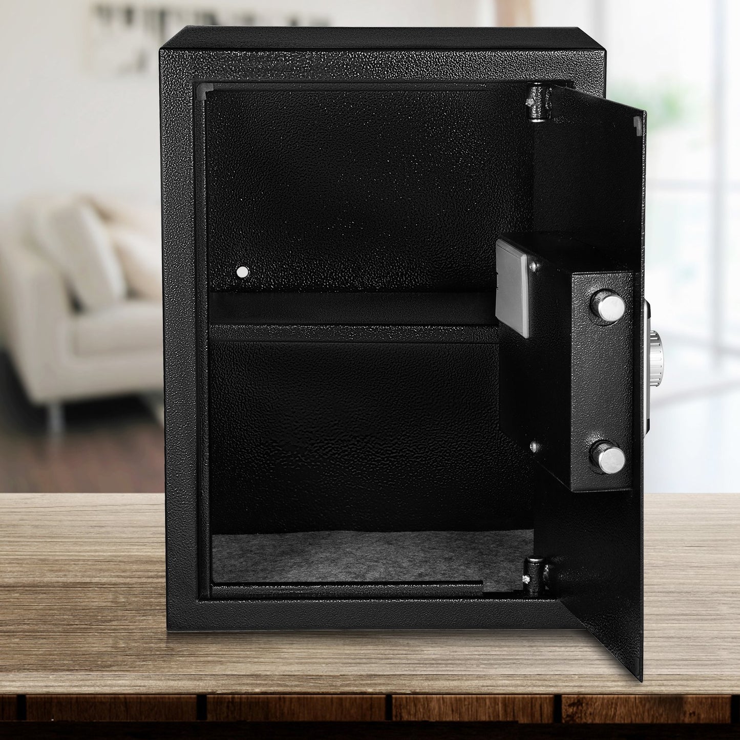 Safe Box, 2.1 CU.FT Fingerprint Safe Box for Money w/ 2 Keys & Digital Keypad, Q235 Steel Safe Box for Storing Cash, Jewelry, Pistols, Documents, Watches in Home & Office & Hotel